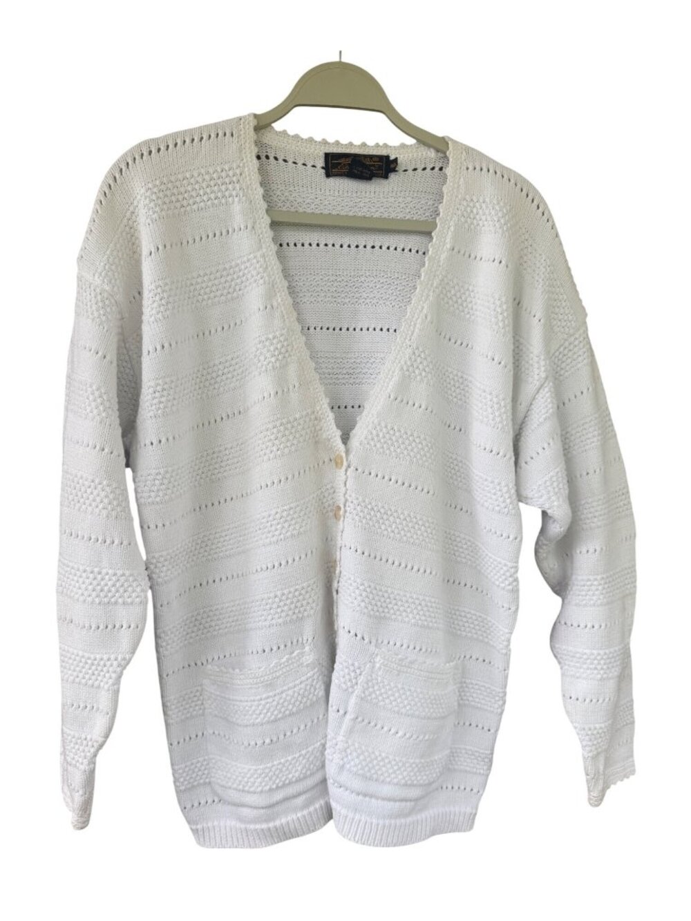 Eddie Bauer Womens White Cotton Knit Button Cardigan Pockets Size M